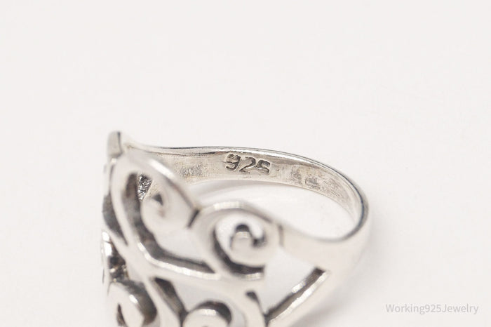 Vintage Scrolls Swirls Openwork Sterling Silver Ring - Size 5