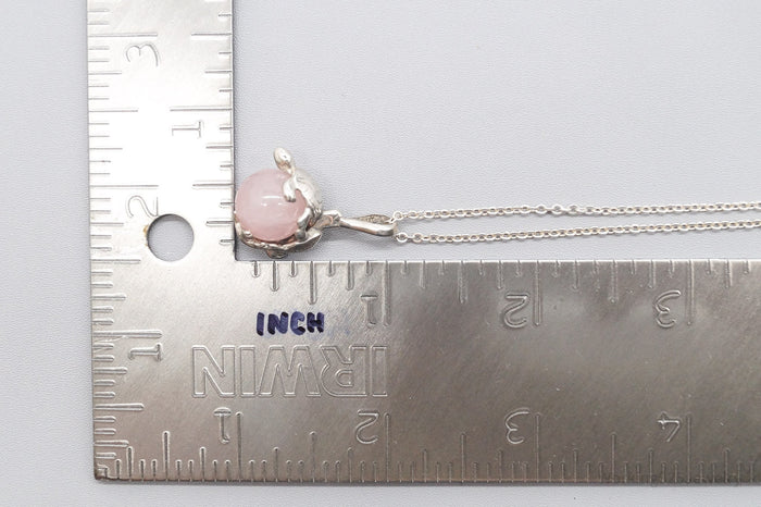 Vintage Sea Turtles & Rose Quartz Sterling Silver Necklace 20"