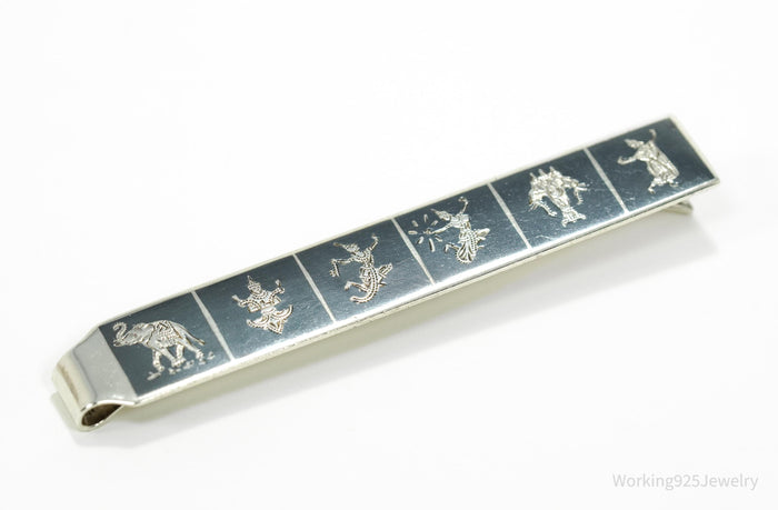 Vintage SIAM Black Enamel Sterling Silver Money Clip Tie Clip Hair Pin