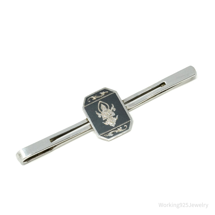 Vintage SIAM Thai Nakon Black Enamel Silver Tie Clip Or Barrette
