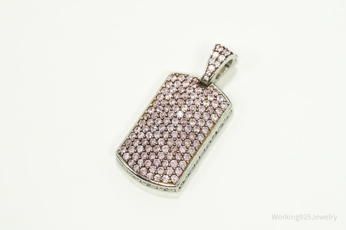 Vintage SJD Pink Cubic Zirconia Sterling Silver Pendant