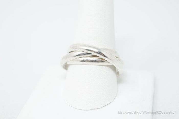 Vintage Sleek Southwestern Style Intertwined Sterling Silver Stacker Rings Sz 12