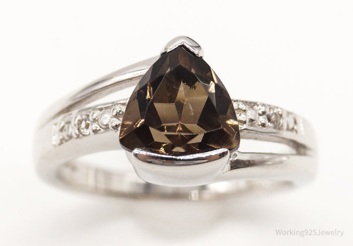 Vintage Smoky Topaz Cubic Zirconia Sterling Silver Ring - Size 5
