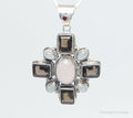 Vintage Smoky Topaz Rose Quartz Southwestern Cross Sterling Silver Pendant