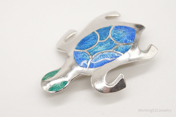 Vintage Southwest Sea Turtle Enamel Mexico Sterling Silver Brooch Pin