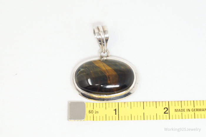 Vintage Southwestern Large Tigers Eye Sterling Silver Necklace Pendant