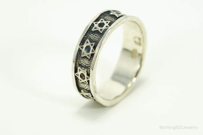 Vintage Star Of David Sterling Silver Band Ring Size 8.5