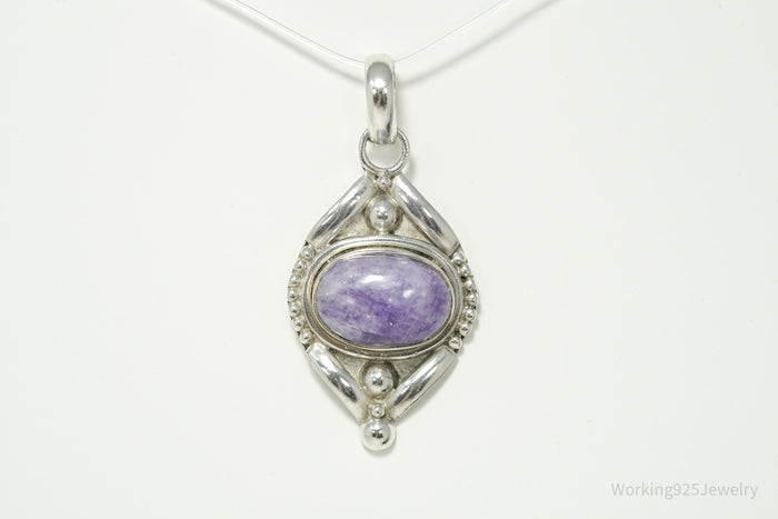 Vintage Sterling Silver Pendant • Purple Amethyst Cabochon Gemstone Jewelry