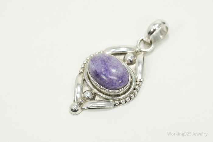 Vintage Sterling Silver Pendant • Purple Amethyst Cabochon Gemstone Jewelry
