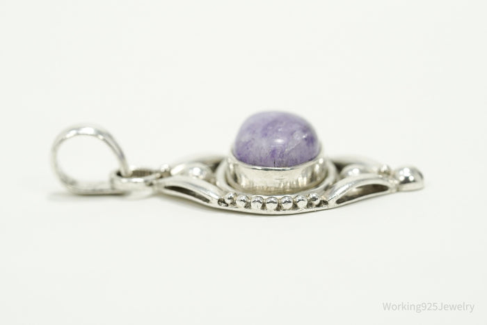 Vintage Sterling Silver Pendant • Purple Amethyst Cabochon Gemstone Jewelry