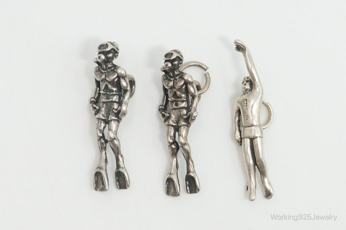 Vintage Swimming Scuba Diving Hobbies Sterling Silver Charms Lot