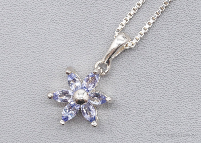 Vintage Tanzanite Flower Sterling Silver Necklace 18"