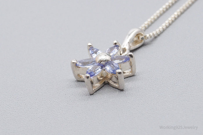 Vintage Tanzanite Flower Sterling Silver Necklace 18"