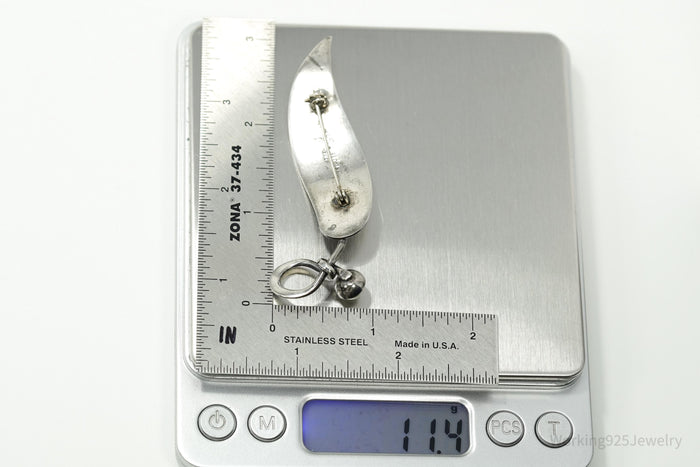 Vintage Taxco Artist Orvelo Pearl Modernist Leaf Sterling Silver Brooch Pin