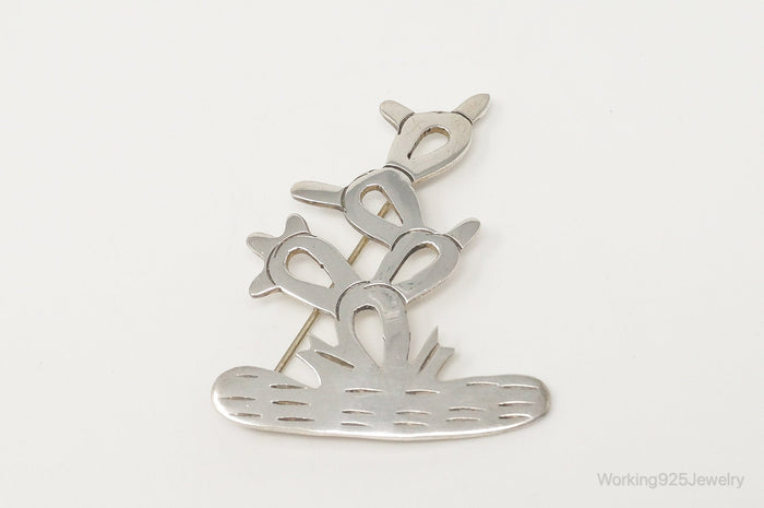 Vintage Taxco Mexico Desert Cactus Sterling Silver Brooch Pin