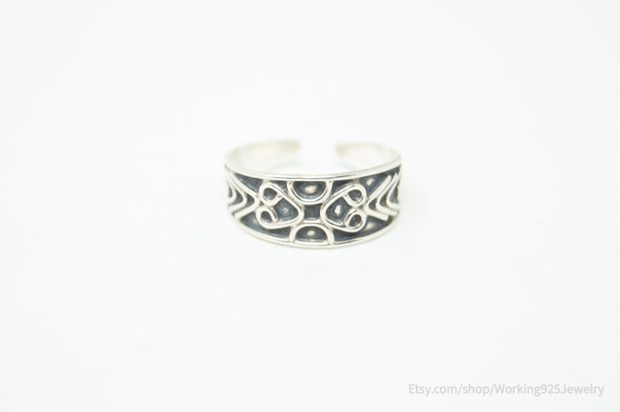 Vintage Taxco Mexico Designer Oxidized Sterling Silver Adjustable Ring Size 9