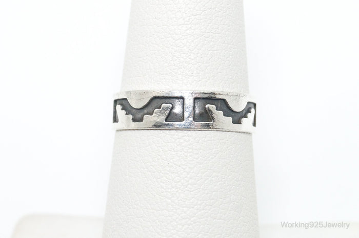 Vintage Taxco Mexico Sterling Silver Aztec Style Band Ring - Size 6.75