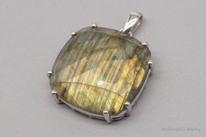 Vintage TGGC Large Labradorite Sterling Silver Necklace Pendant