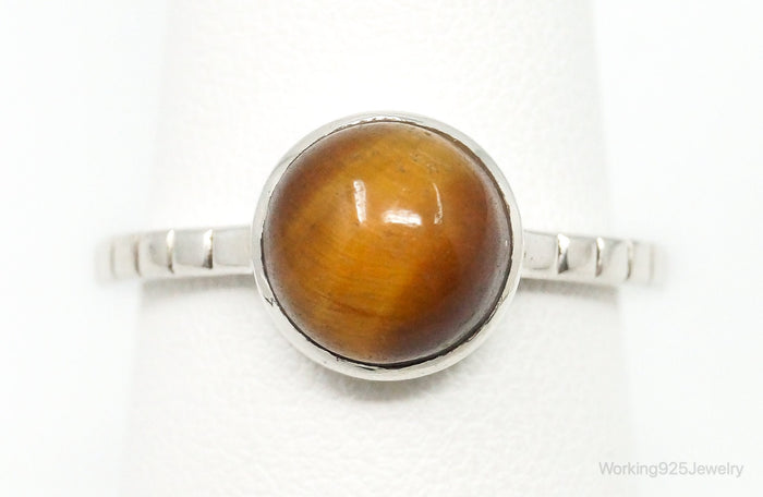 Vintage Tigers Eye Sterling Silver Ring - Size 7.75