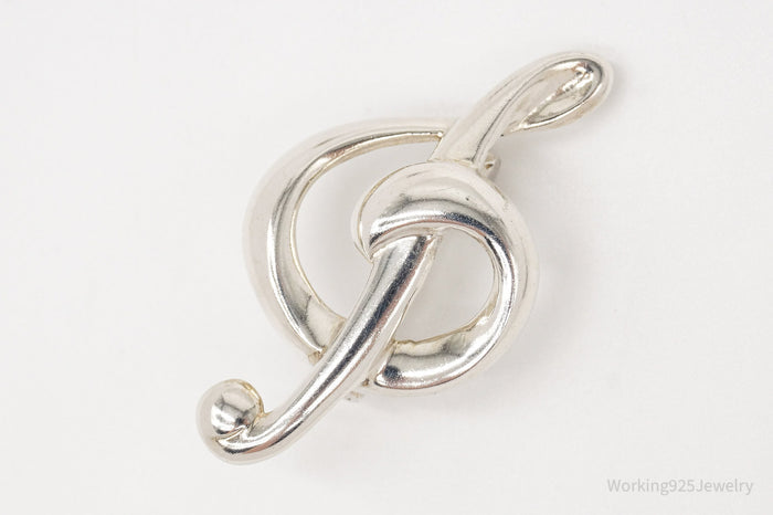Vintage Treble Clef Music Note Sterling Silver Brooch Pin
