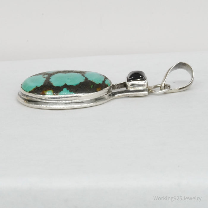 Vintage Turquoise & Rhodolite Garnet Sterling Silver Pendant