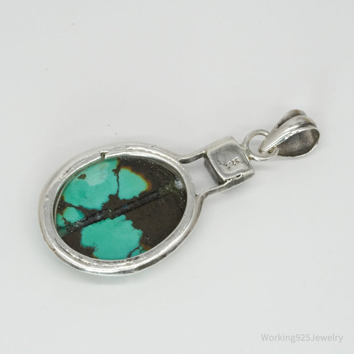 Vintage Turquoise & Rhodolite Garnet Sterling Silver Pendant
