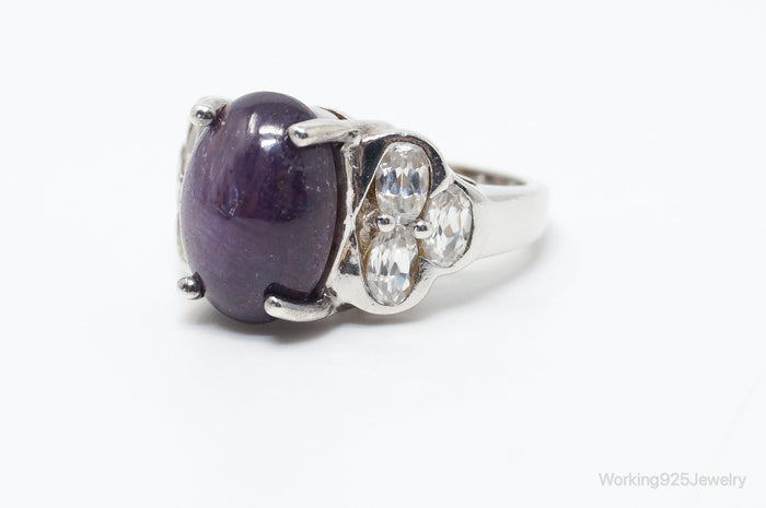 Vintage Violet Labradorite Cubic Zirconia Sterling Silver Ring - Size 6.75