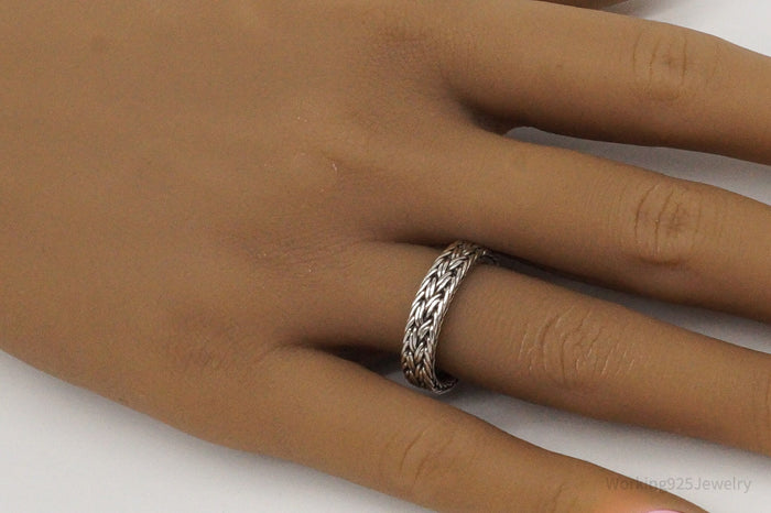 Vintage Weave Braid Rope Silver Band Ring - Size 8