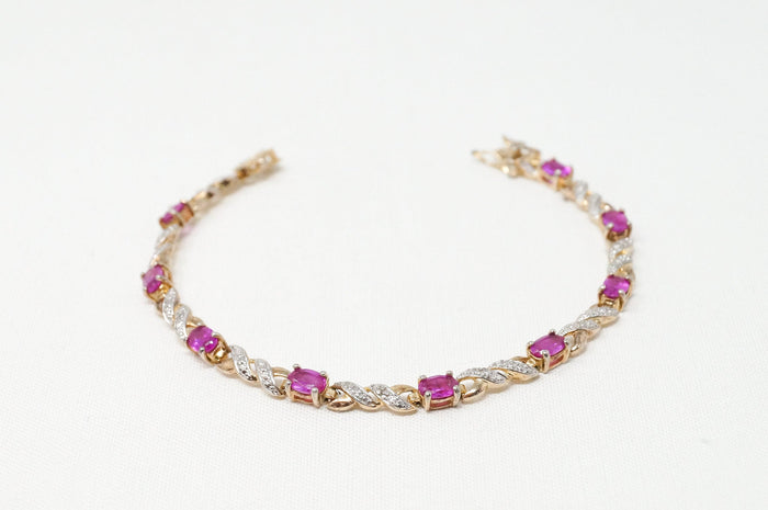 Vtg Art Deco Mid Century Ruby Cz Gold Vermeil Sterling Silver Tennis Bracelet