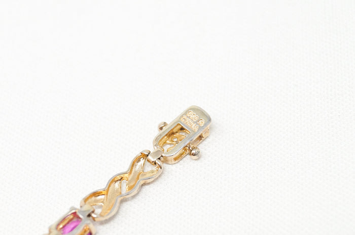 Vtg Art Deco Mid Century Ruby Cz Gold Vermeil Sterling Silver Tennis Bracelet