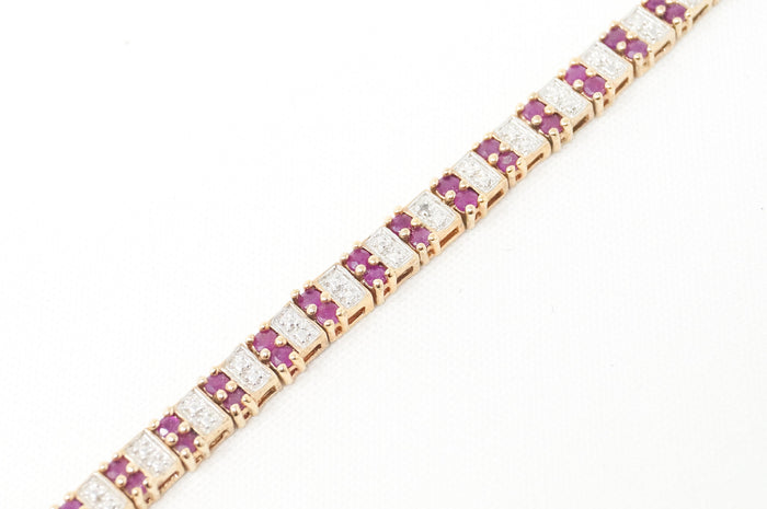 Vtg Art Deco Mid Century Ruby CZ Gold Vermeil Sterling Silver Tennis Bracelet