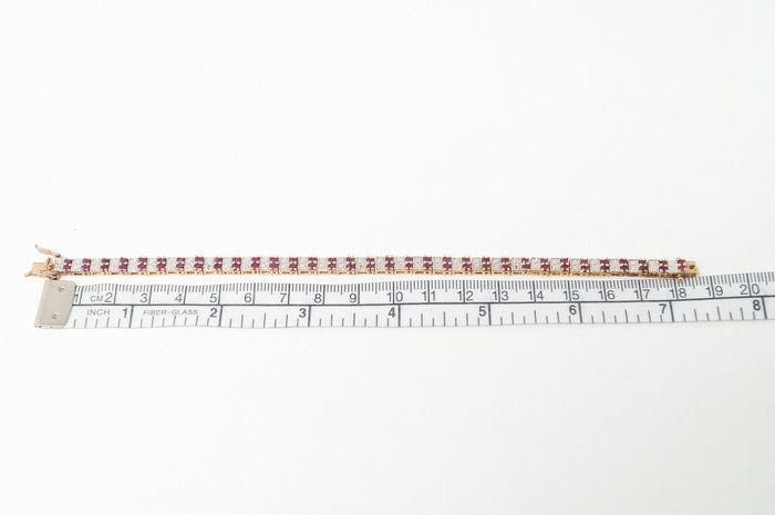 Vtg Art Deco Mid Century Ruby CZ Gold Vermeil Sterling Silver Tennis Bracelet