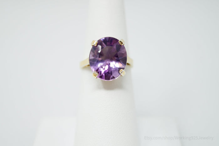 Vtg Art Deco Mid Century Style Amethyst Gold Wash Ring Sterling Silver - Size 6