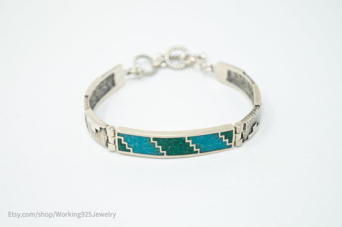 Vtg Designer Carolyn Pollack Relios Crushed Turquoise Sterling Silver Bracelet