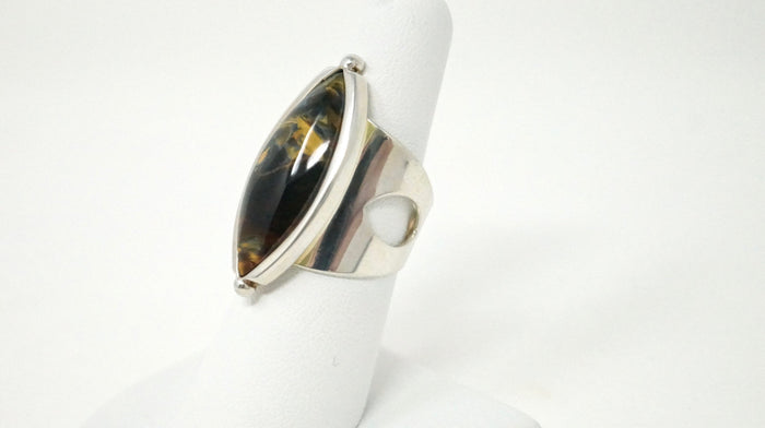 Vtg Designer Desert Rose Trading Co Tigers Eye Ring Sterling Silver Size 7.25