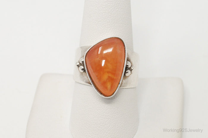 VTG Designer Desert Rose Trading Orange Gemstone Sterling Silver Ring - 10