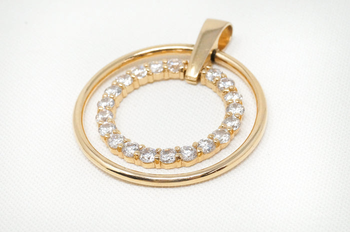 Vtg Designer FAS Gold Vermeil Cubic Zirconia Sterling Silver Necklace Pendant