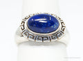 VTG Designer GV Lapis Lazuli Greek Key Design Sterling Silver Ring - SZ 9