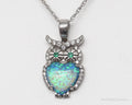 VTG Designer JCM Faux Opal Inlay Cubic Zirconia Sterling Silver Owl Necklace