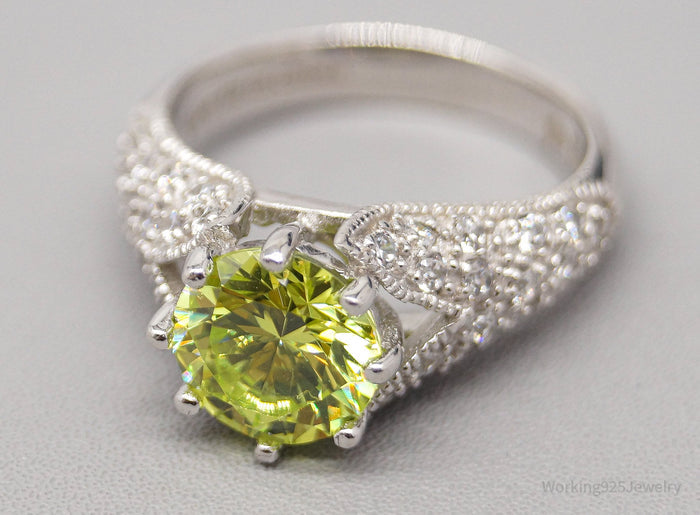VTG Designer Joe Esposito Green & White CZ Sterling Silver Ring - Size 6