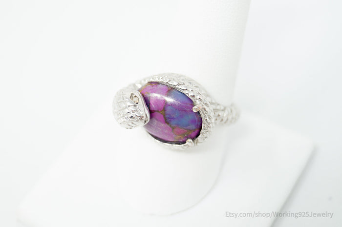 Vtg Designer Karis Snake Purple Mojave Turquoise Sterling Silver Ring - Size 9