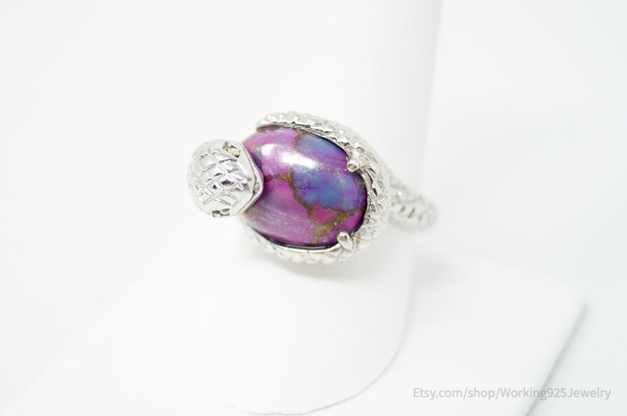 Vtg Designer Karis Snake Purple Mojave Turquoise Sterling Silver Ring - Size 9