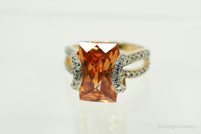VTG Designer Ross Simons Orange Cubic Zirconia & Diamond Gold Over Sterling Silver Ring - Size 9.25
