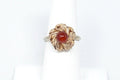 Vtg Early 1900s Style Carnelian Gold Flower Sterling Silver Adjustable Ring Sz 7