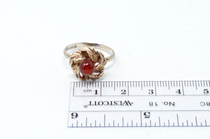 Vtg Early 1900s Style Carnelian Gold Flower Sterling Silver Adjustable Ring Sz 7