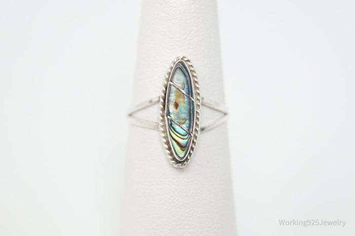 Vtg Mexico Artisan Paua Abalone Shell Southwestern Sterling Silver Ring - Sz 4.5