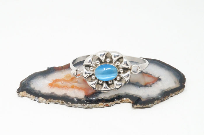 Vtg Mexico Designer Light Blue Tigers Eye Sterling Silver Southwestern Bracelet