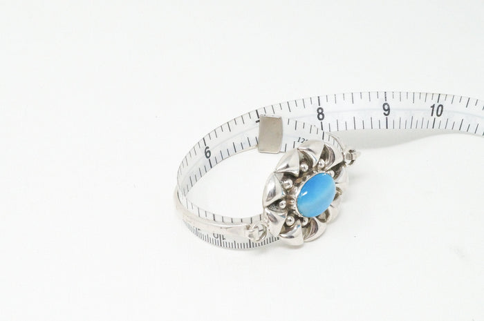 Vtg Mexico Designer Light Blue Tigers Eye Sterling Silver Southwestern Bracelet