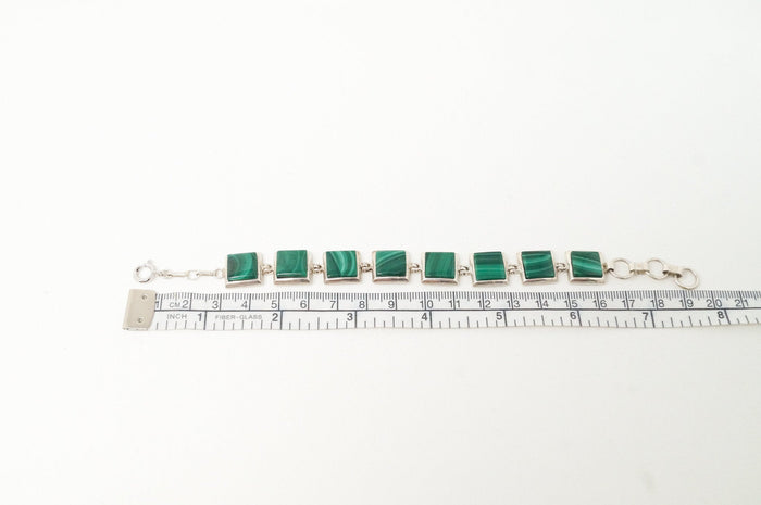 Vtg Native American Betty Thomas Sanel Malachite Sterling Silver Bracelet