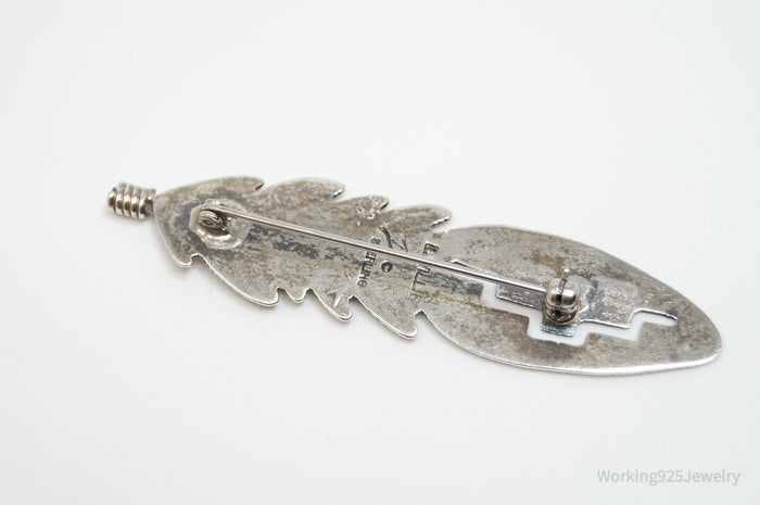 Vtg Native American Navajo Joe Delgarito Feather Sterling Silver Pin